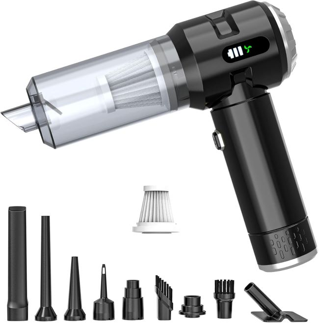 Sycoodeal Handheld Car Vacuum – Compact cordless car vacuum with strong cyclonic suction display.
