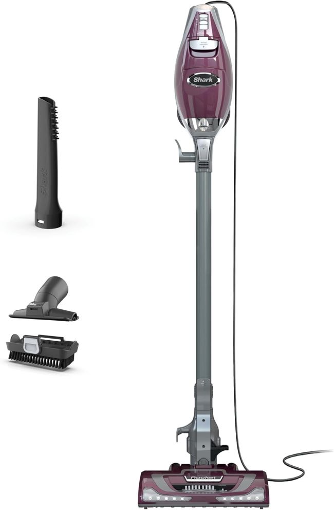 Shark Rocket Pet Plus HV322 lightweight corded stick vacuum with LED headlights, XL dust cup and pet hair attachments