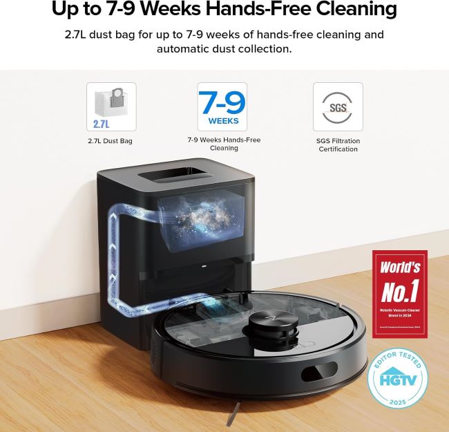 roborock Q7 M5+ robot vacuum and mop with powerful suction, dual anti-tangle system, and smart navigation for pet hair removal.