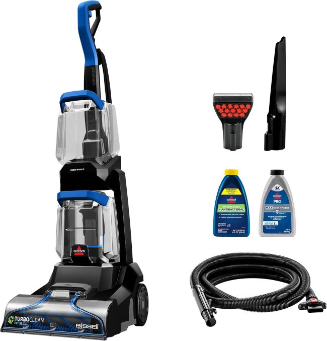 BISSELL TurboClean Pet XL carpet cleaner with upholstery tool for removing pet stains and odors from carpets and furniture