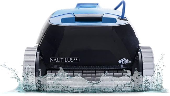 Dolphin Nautilus CC robotic pool vacuum cleaner with wall climbing brush and top load filter for pools up to 33 feet