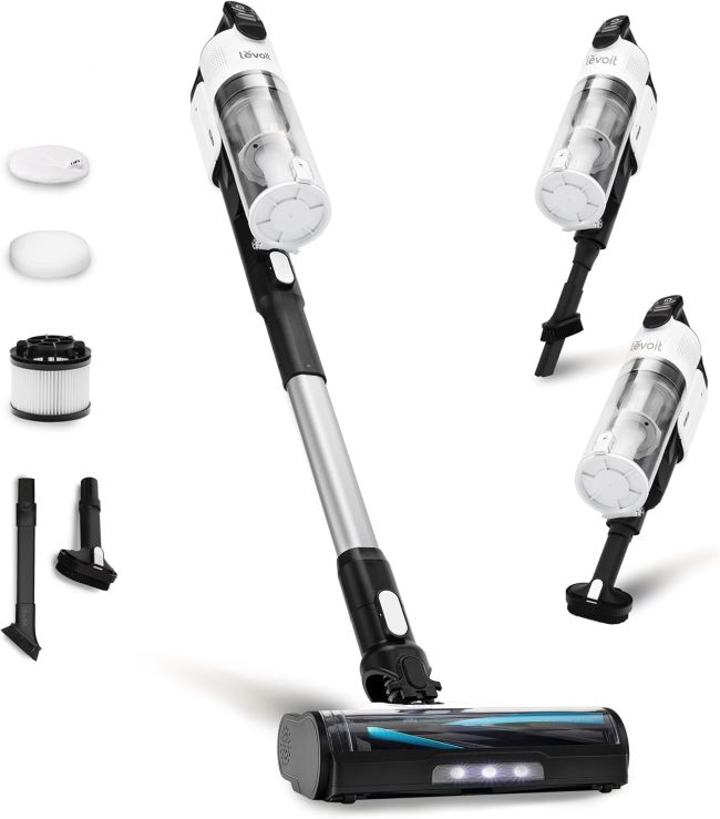 LEVOIT cordless vacuum cleaner with tangle-resistant brush, powerful suction, and lightweight design for carpets and hard floors