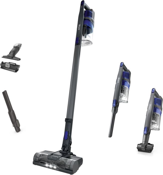 Shark pet cordless vacuum cleaner with LED headlights, handheld mode, and tools for removing pet hair from floors and furniture