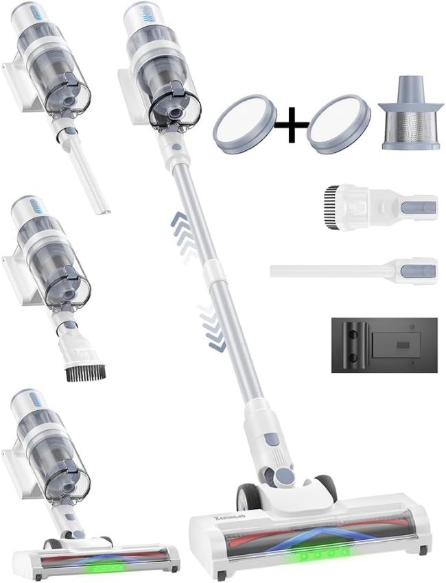 XenonLab cordless stick vacuum with 45KPA suction, lightweight 6-in-1 design, and rechargeable battery for pet hair cleaning