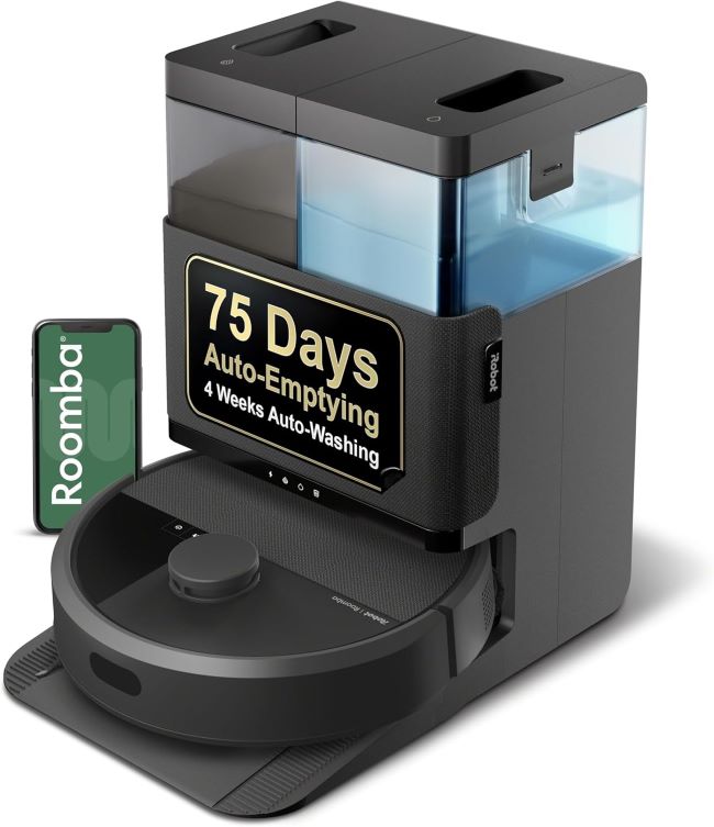 iRobot Roomba Plus 405 vacuum and mop robot with AutoWash dock, dual spinning pads, mapping, and self-empty system