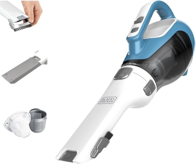BLACK+DECKER AdvancedClean cordless handheld vacuum with rotating nozzle and crevice tool for compact cleaning tasks