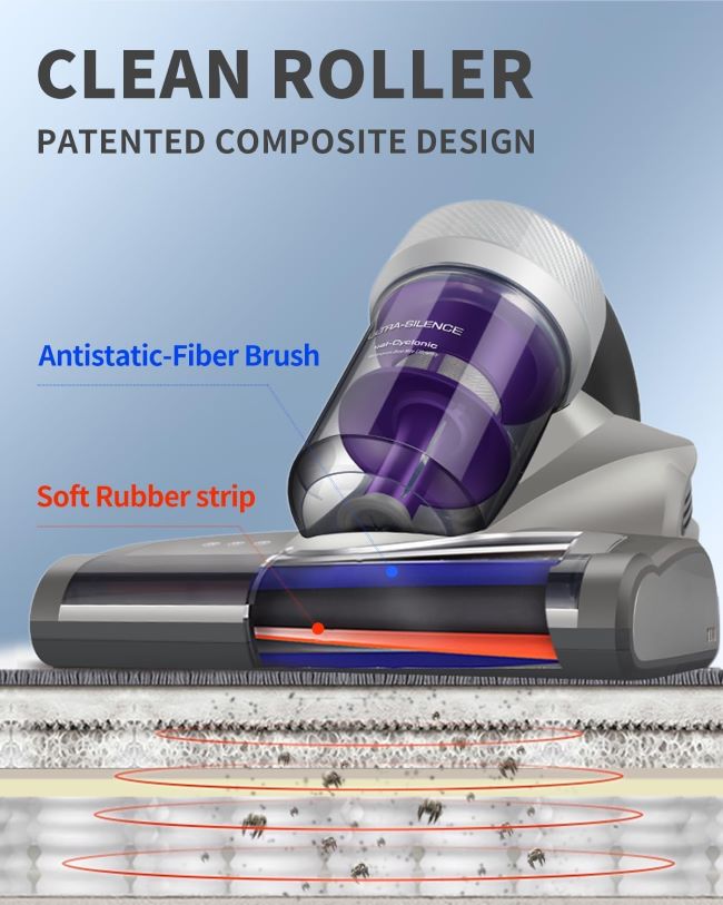 Jimmy mattress vacuum cleaner with UV-C light and heating technology designed for removing dust and pet hair from beds