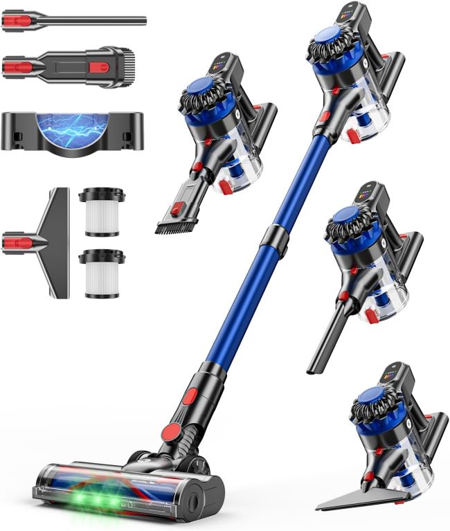 KARDV cordless vacuum cleaner with 500W power, LED display, and anti-tangle brush for pet hair and home cleaning