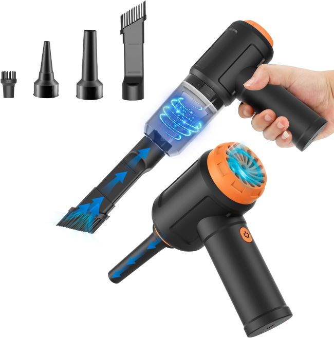 Meudeen cordless air duster vacuum cleaning PC keyboard and electronics with powerful portable air jet