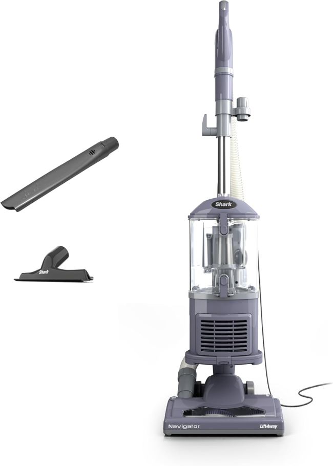 Shark Navigator Lift-Away upright vacuum with HEPA filter and swivel steering for carpets, stairs, and upholstery cleaning