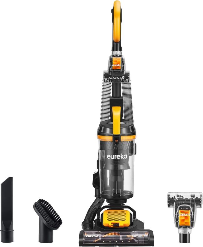 Eureka MaxSwivel Pro upright vacuum cleaner for pet hair with swivel steering, lightweight body, and powerful suction for multi-surface cleaning