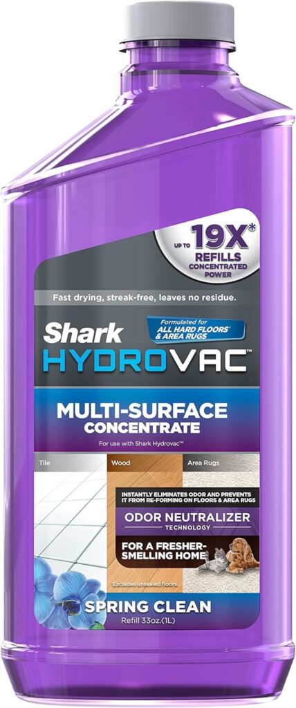 Shark HydroVac Multi-Surface Concentrate (WDCM30) with Odor Neutralizer Technology, designed for sealed hard floors and area rugs with a fresh scent