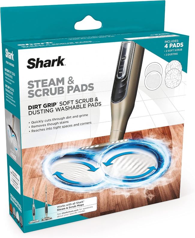Shark Steam & Scrub reusable Dirt Grip pads designed for powerful deep cleaning on sealed hard floors with compatible Shark steam mop models