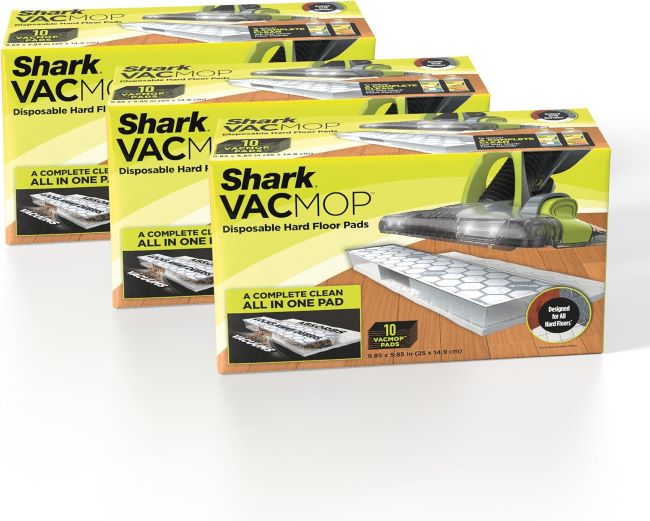 Shark VACMOP disposable pad refill pack (VMP30) for VM252 and VM180 models, offering no-touch disposal for sealed floor cleaning