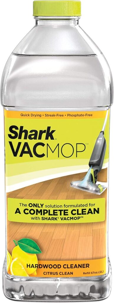 Shark VACMOP Hardwood Cleaner Refill (VCW60) with Citrus Clean scent, formulated to clean and disinfect sealed hardwood, stone, tile, and laminate floors