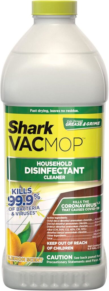 Shark VACMOP Household Disinfectant Cleaner Refill (VCD60) with lemon scent, providing effective cleaning and disinfecting for sealed hard floors