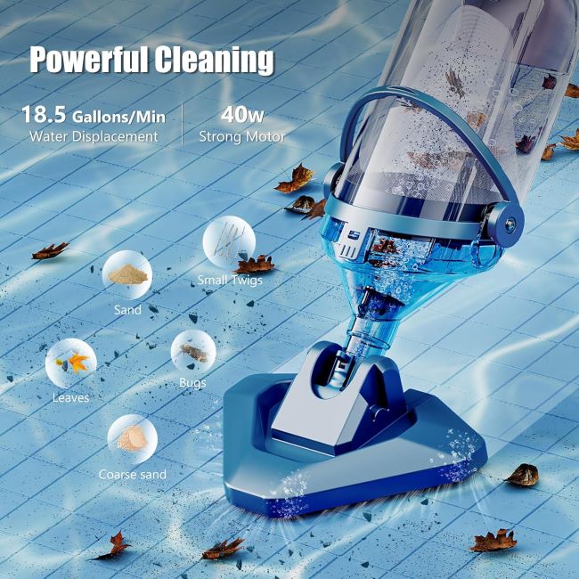 Enhulk cordless pool vacuum with telescopic pole and powerful suction for above-ground and in-ground pools