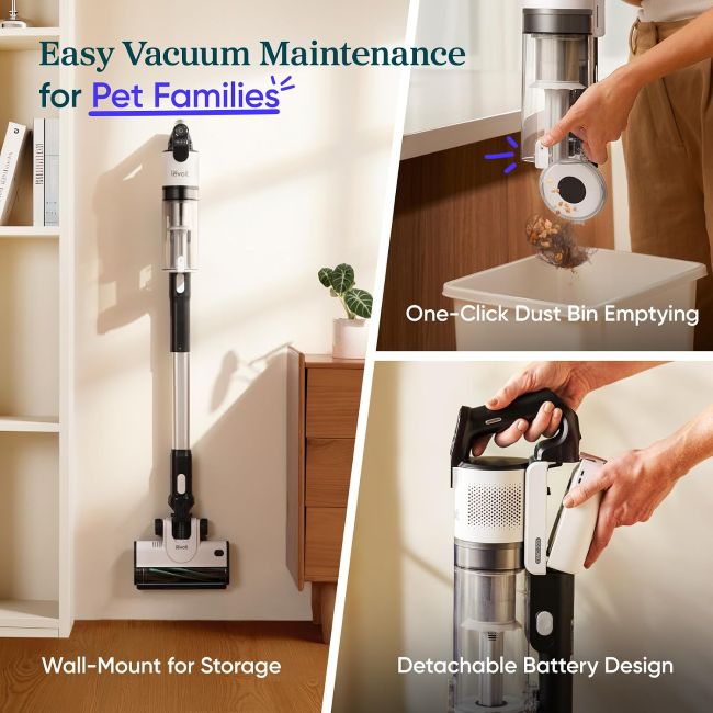 Levoit cordless vacuum with rechargeable battery and versatile cleaning attachments