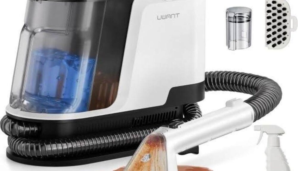 UWANT 18KPa portable carpet spot cleaner resting on living room rug