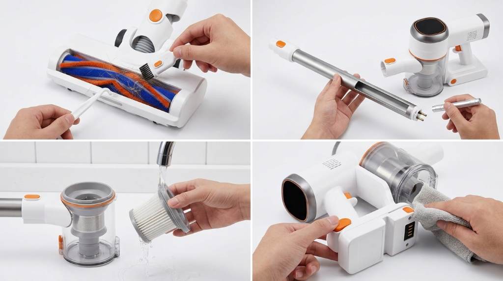Washing pleated HEPA filter under cool bathroom sink tap water